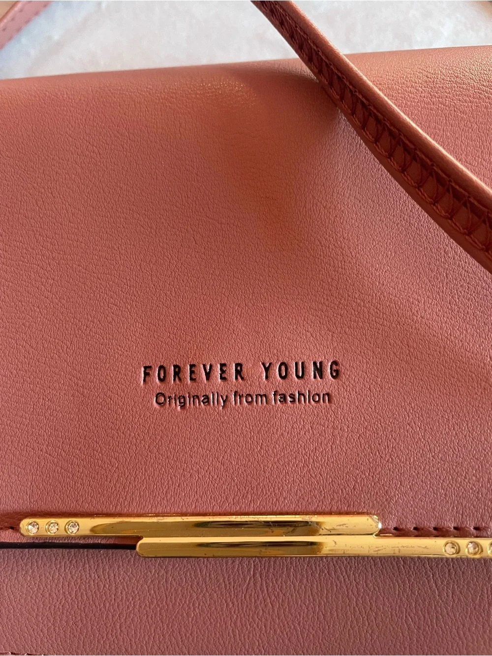 Forever Young Dusty Rose Crossbody Bag with Gold Bar